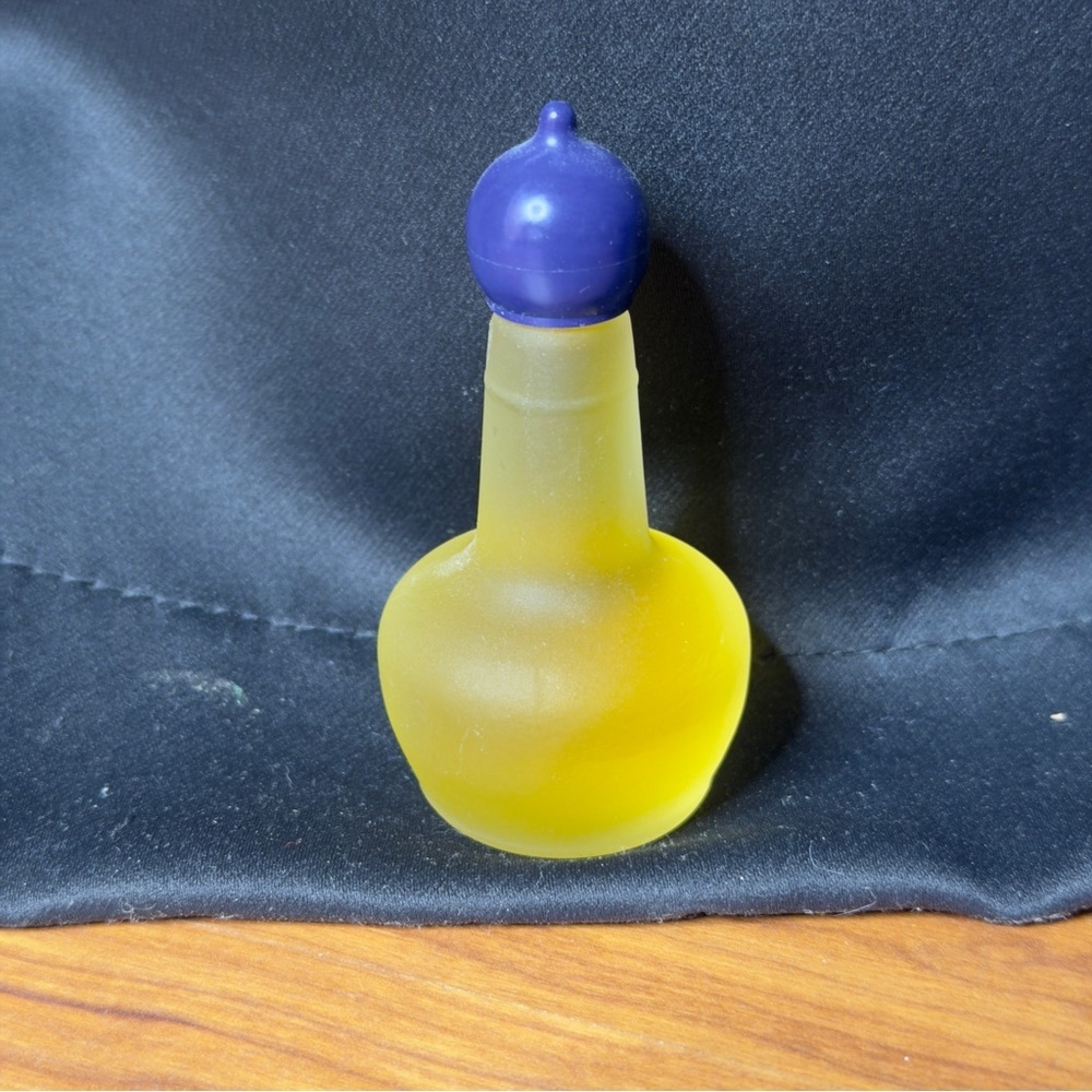 Vintage Blue Lid Frosted Glass Bottle Miniature Perfume Mardi Gras Glass ? VTG